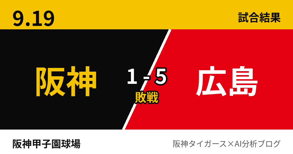 9月19日 阪神1-5広島 試合結果 阪神甲子園球場